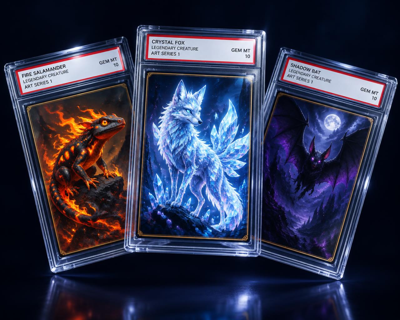 Three graded card slabs